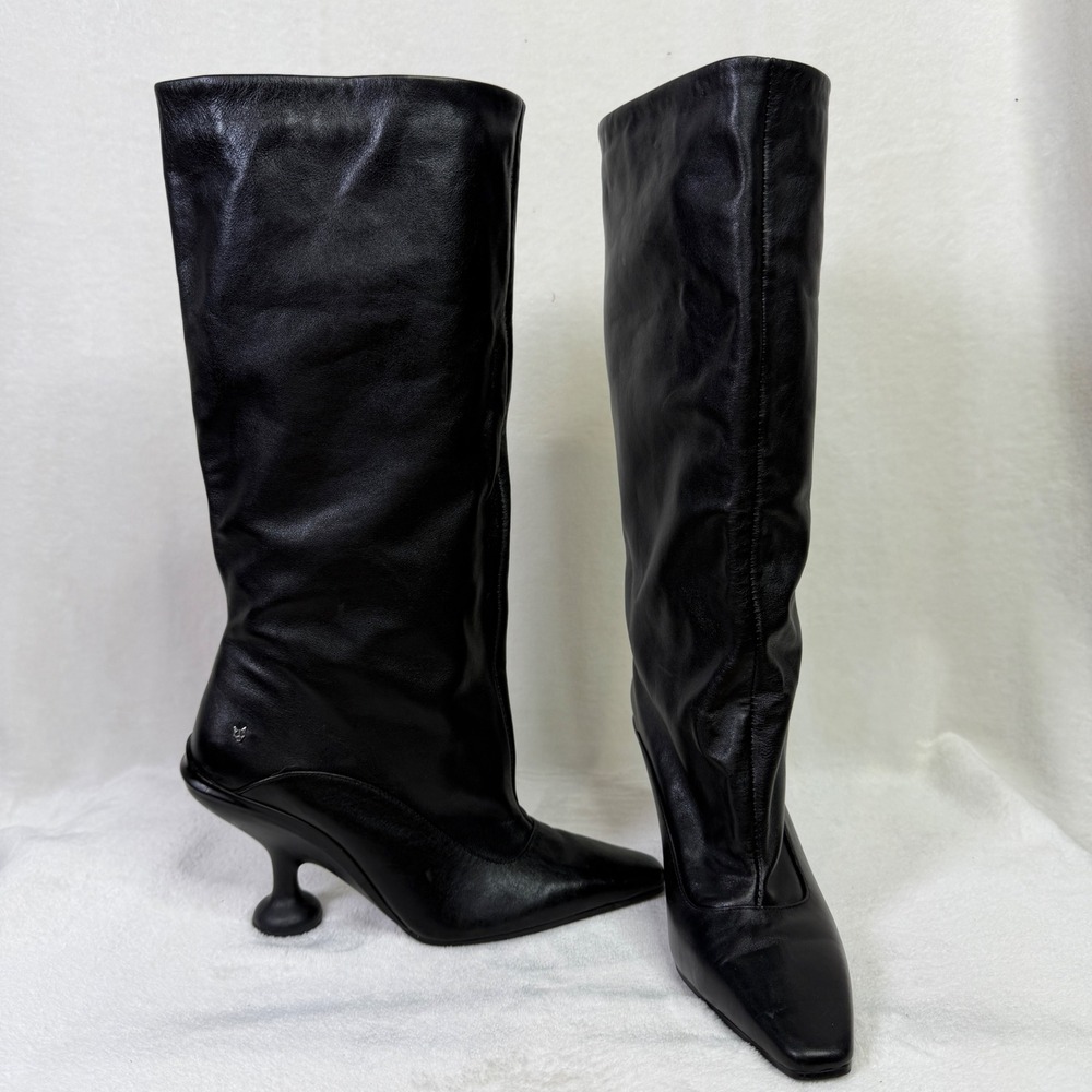 Naked Wolfe Kiki Nappa Prince Leather Black Sculptural Heel Boots Women's US 7